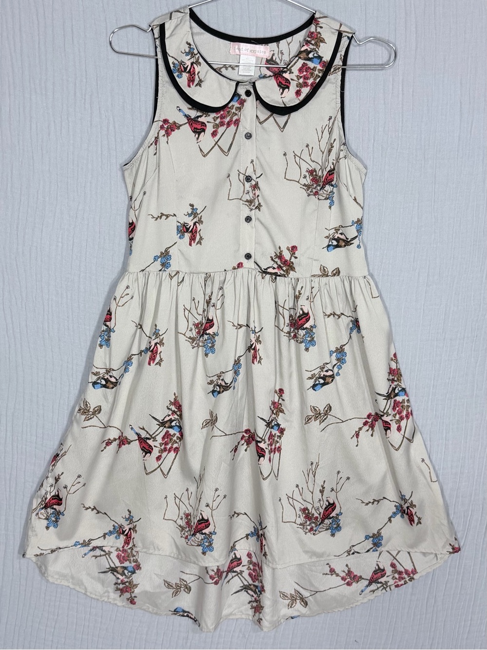 Band of Gypsies Bird Print Peter Pan Collar Fit & Flare Dress S - Picture 2 of 5